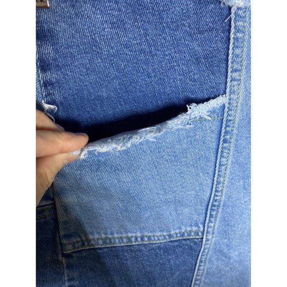 BDG Urban Outfitters Patchwork Denim Wrap Mini Skirt Blue Size S Raw Hem Pocket - Picture 5 of 7
